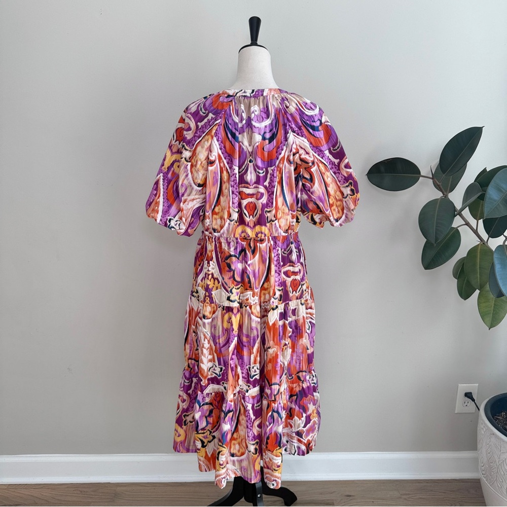Chicos Puff Sleeve Tiered Paisley Cotton Midi Dress 12 - Picture 9 of 12